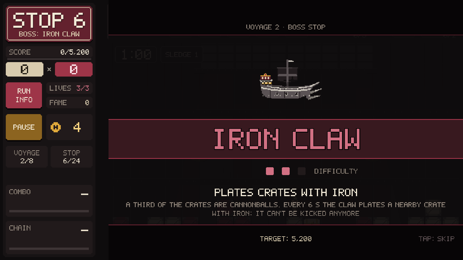 Boss intro: IRON CLAW plates crates with iron